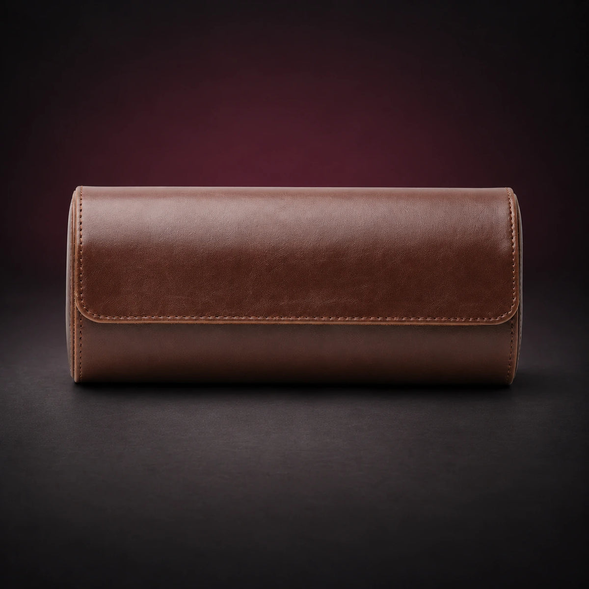 Nomad brown PU three-watch travel roll shown closed from the front.