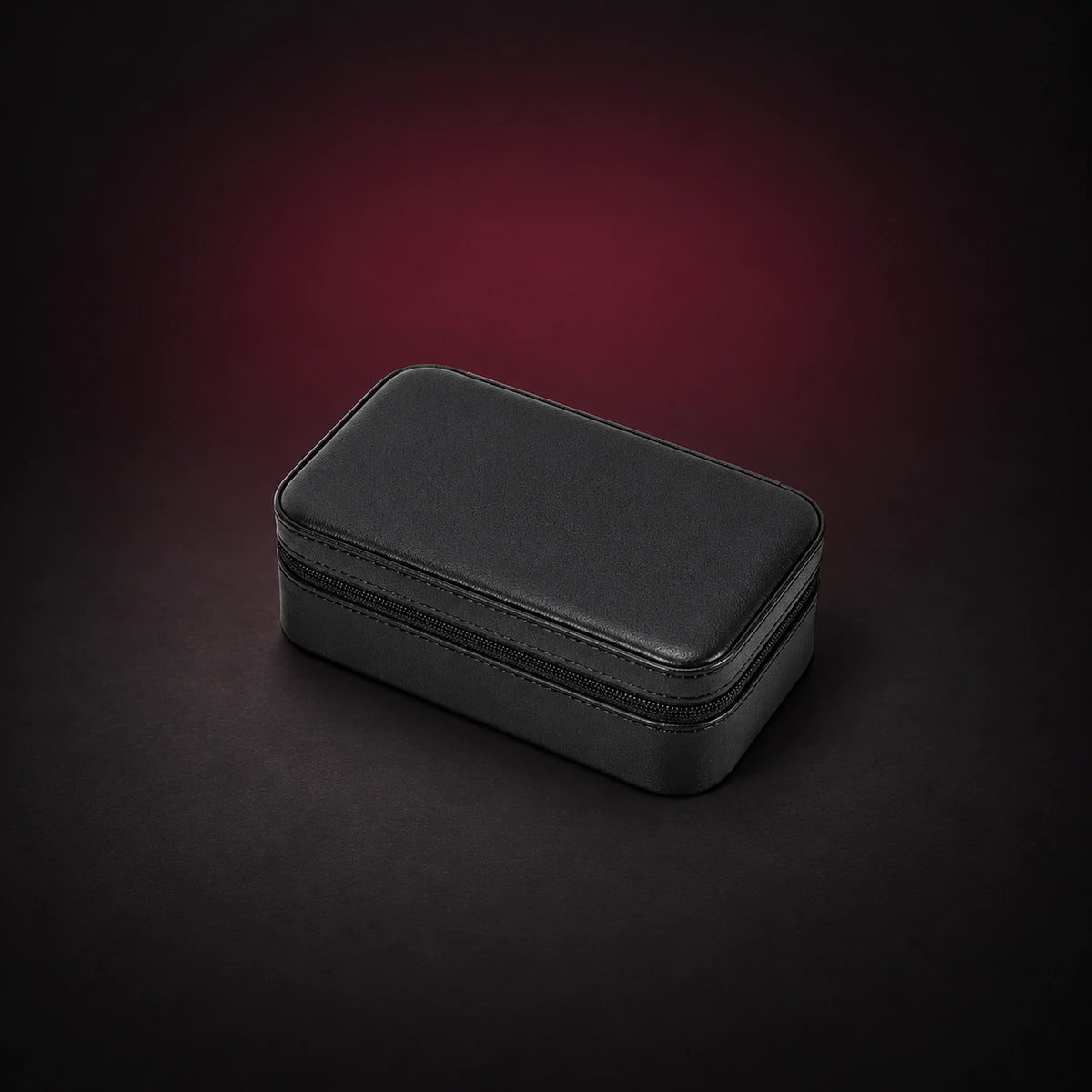 Voyage black three-watch travel case shown closed with its zippered edge visible.