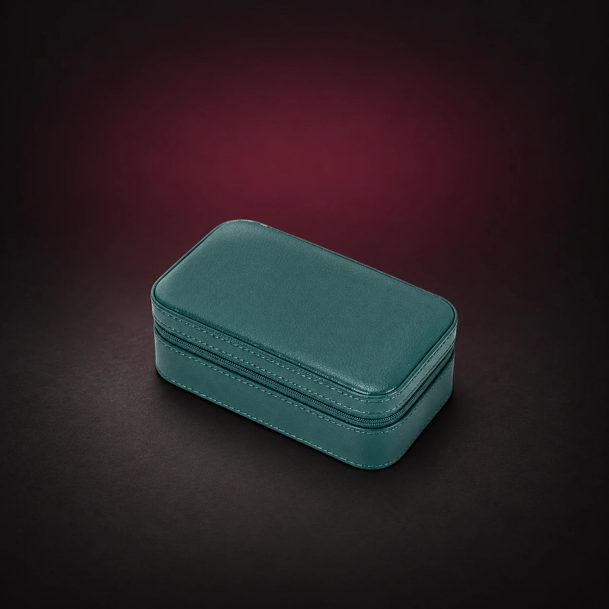 Voyage green three-watch travel case shown closed with its zippered edge visible.