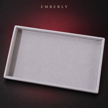 Grey Valet accessory tray in gray flannel, empty, with a raised rectangular rim