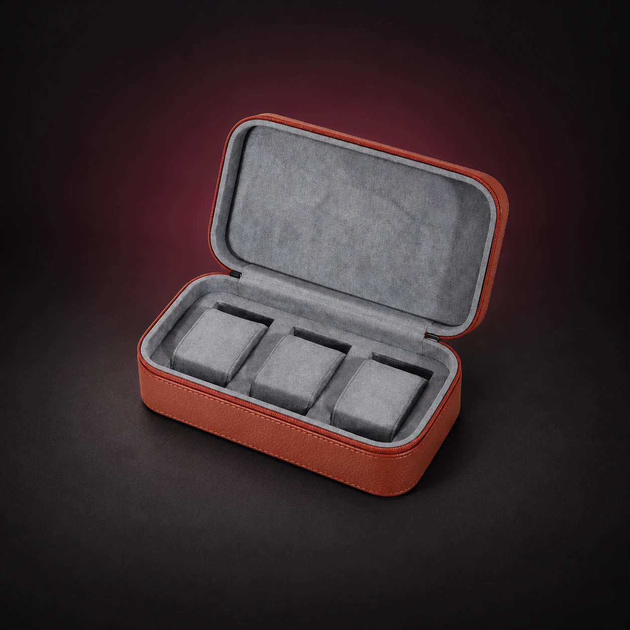 Voyage — Three-Watch Travel Case — Brown Pebbled